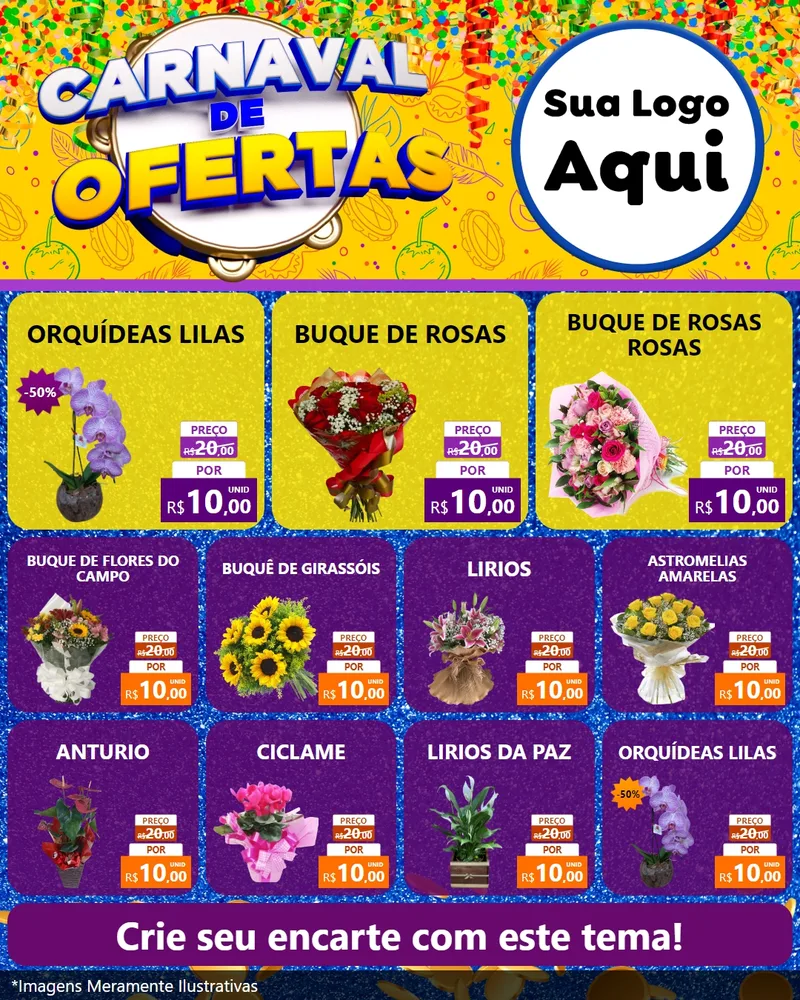 Modelo de Rede Social para Feed Instagram com o tema Carnaval de Ofertas para Floricultura e jardim