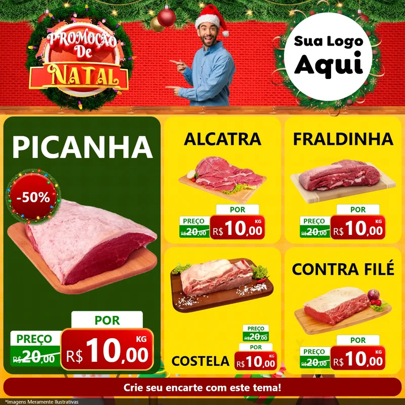 Modelo de Rede Social para Feed Facebook com o tema Promoção de Natal para Açougue