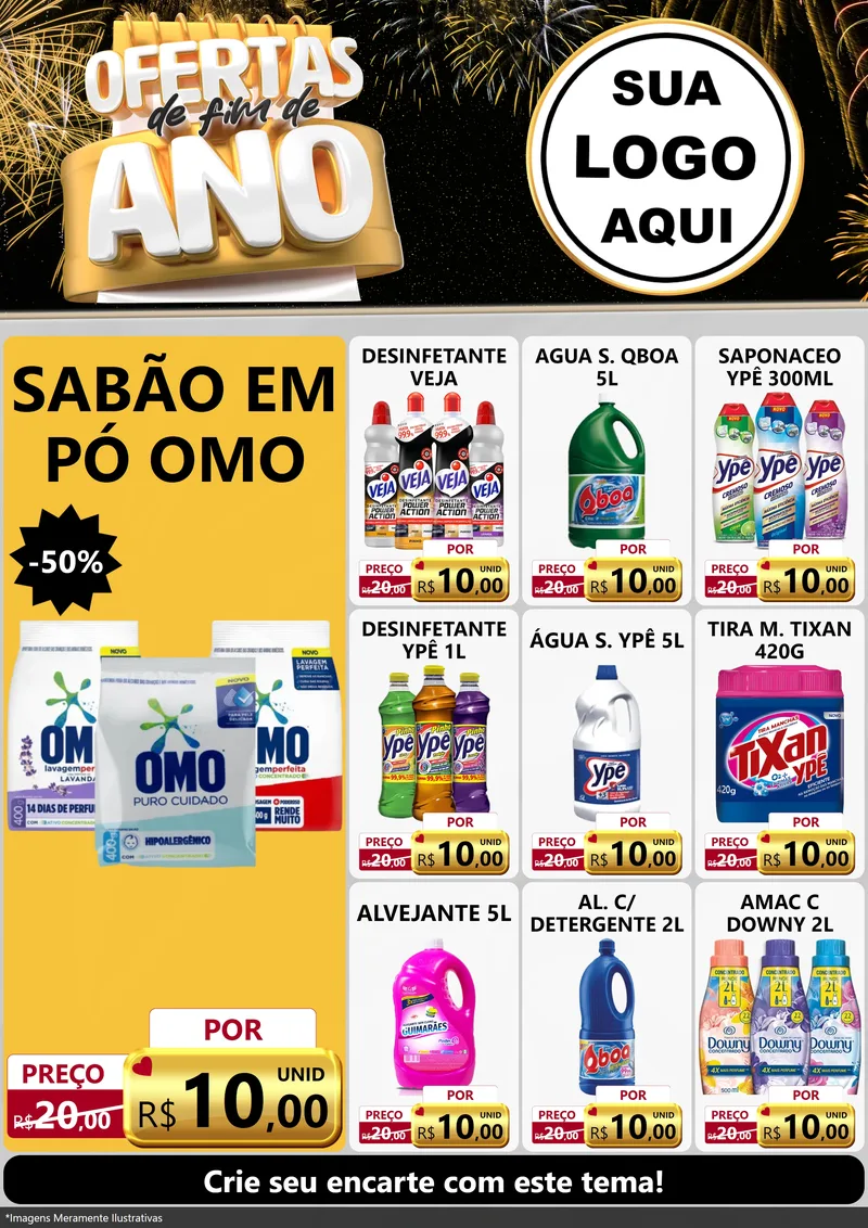Modelo de Encarte para Encarte A4 Vertical com o tema Ofertas de Fim de Ano para Produtos de Limpeza