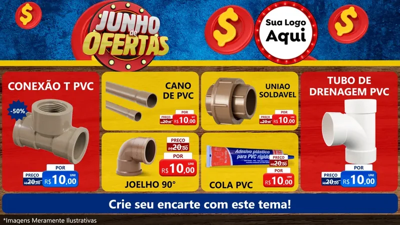 Modelo de TV para TV Horizontal com o tema Junho de Ofertas para Tubos e conexões