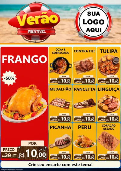 Modelo de Encarte para Encarte A4 Vertical com o tema Verão Imbatível para Assados