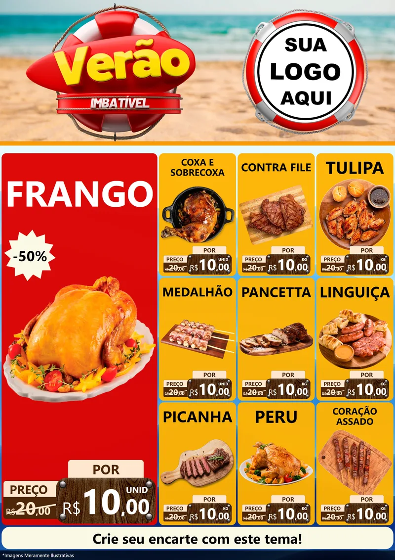 Modelo de Encarte para Encarte A4 Vertical com o tema Verão Imbatível para Assados