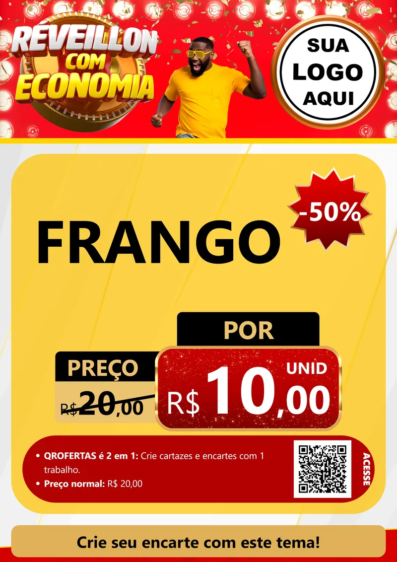 Modelo de Cartaz para Cartaz A4 Vertical com o tema Réveillon com Economia para Assados