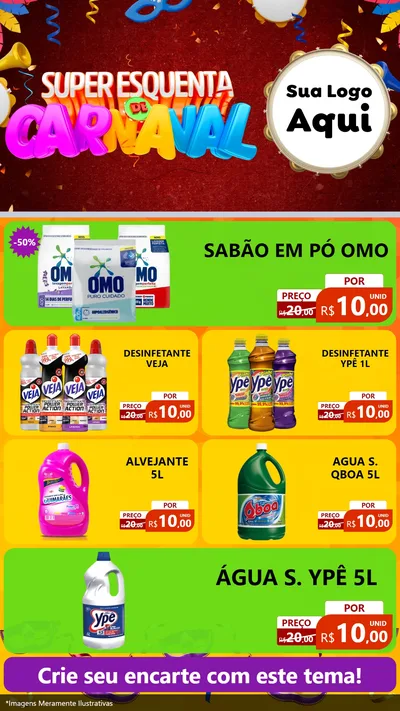 Modelo de TV para TV Vertical com o tema Super Esquenta de Carnaval para Produtos de Limpeza