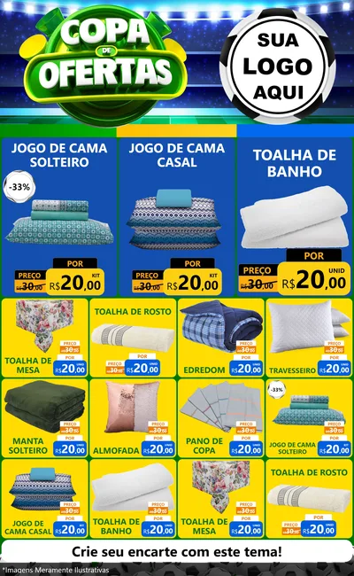 Modelo de Encarte para Encarte Grande com o tema Copa de Ofertas para Cama, Mesa e Banho