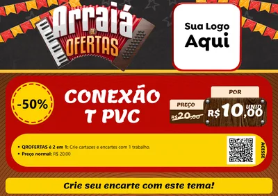 Modelo de Cartaz para Cartaz A4 Horizontal com o tema Arraiá de Ofertas - Junina para Tubos e conexões