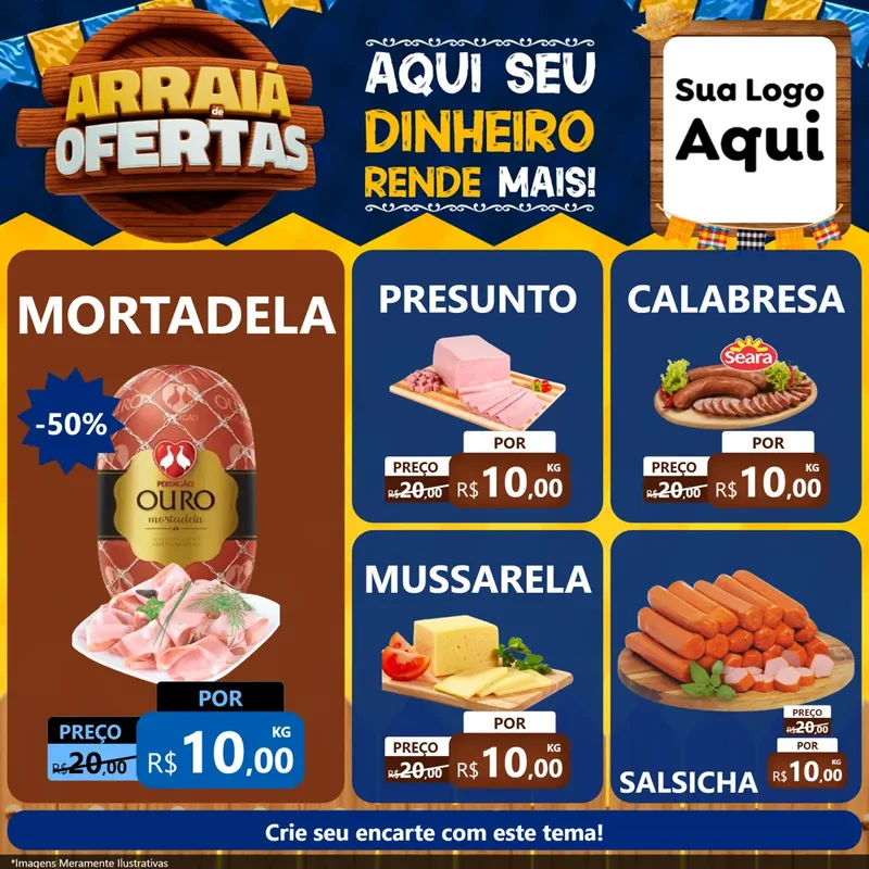 Modelo de Rede Social para Feed Facebook com o tema Arraiá de Ofertas - Junina para Frios e Laticínios