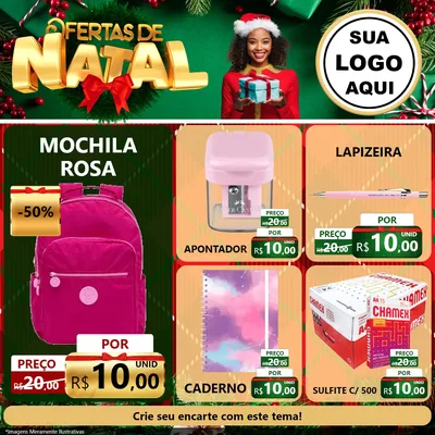Modelo de Rede Social para Feed Facebook com o tema Ofertas de Natal para Papelaria