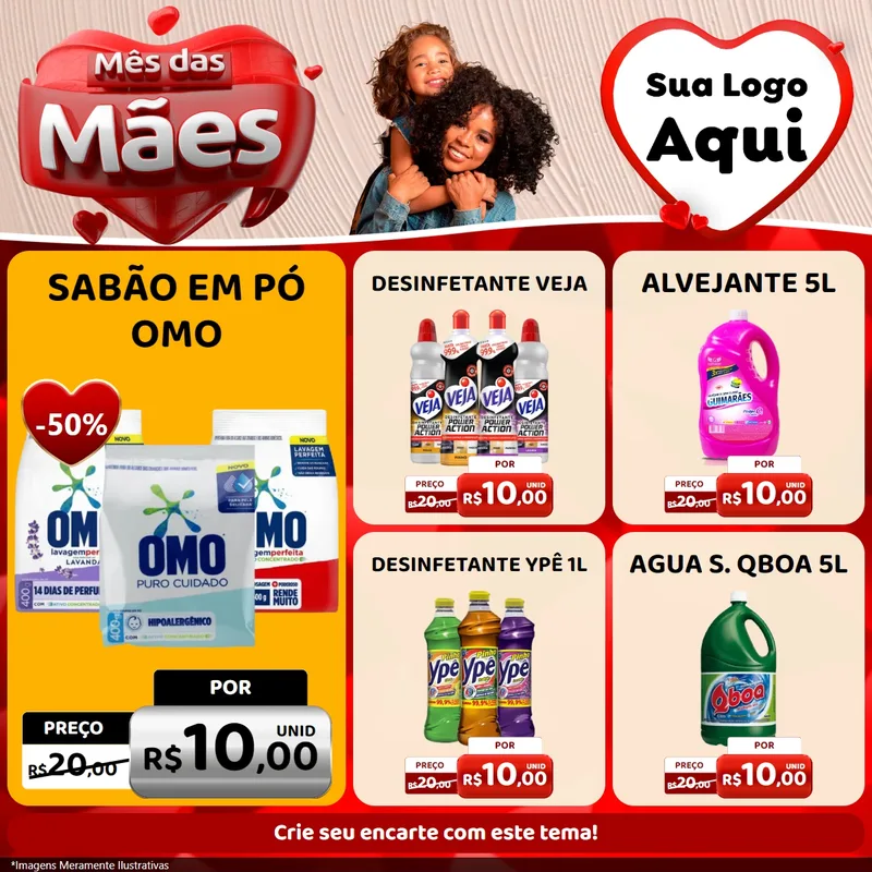 Modelo de Rede Social para Feed Facebook com o tema Mês das Mães para Produtos de Limpeza