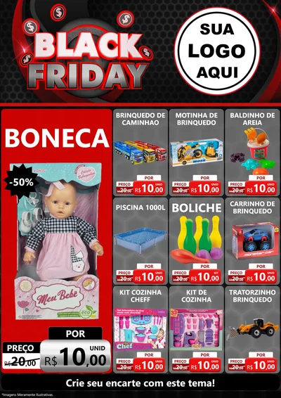 Modelo de Encarte para Encarte A4 Vertical com o tema Black Friday para Brinquedos