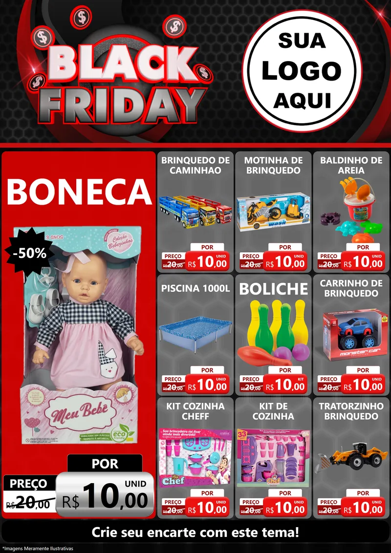 Modelo de Encarte para Encarte A4 Vertical com o tema Black Friday para Brinquedos