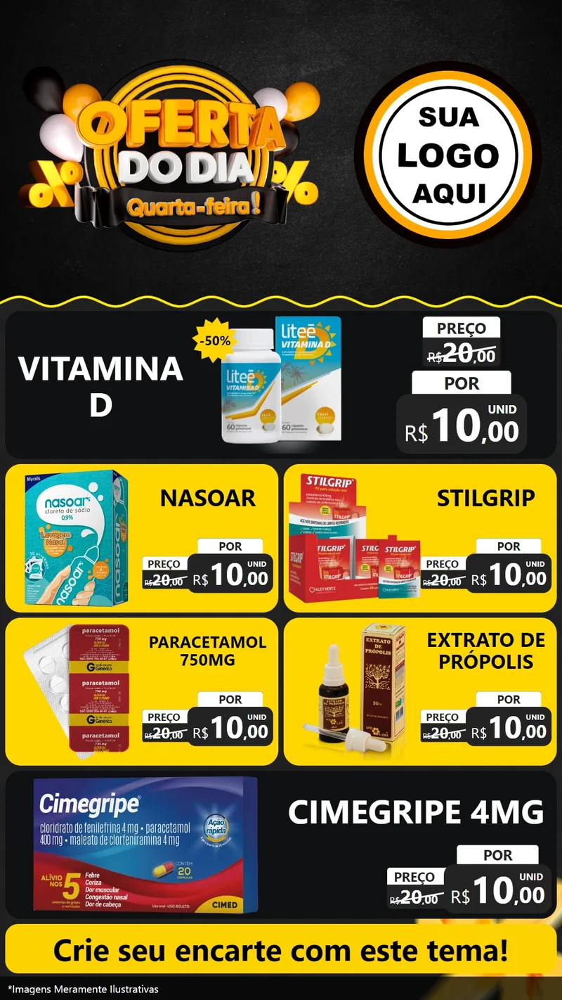Modelo de TV para TV Vertical com o tema Oferta do Dia - Quarta Feira! para Farmácia