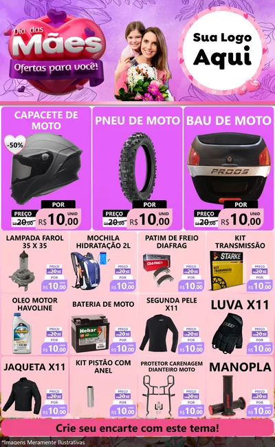 Modelo de Encarte para Encarte Grande com o tema Dia das Mães Ofertas para Você! para Moto peças