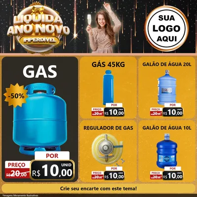 Modelo de Rede Social para Feed Facebook com o tema Liquida Ano Novo Imperdível para Água e gás