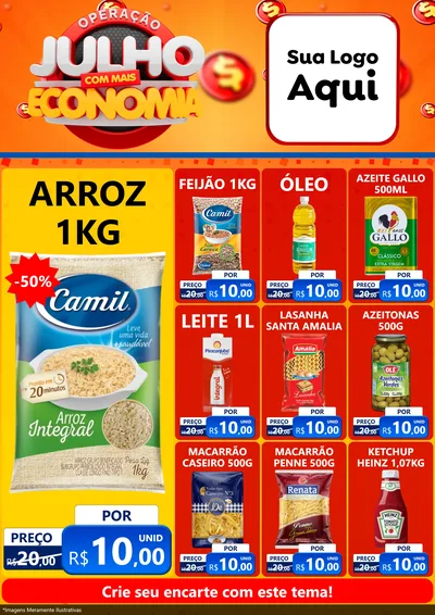 Modelo de Encarte para Encarte A4 Vertical com o tema Operação Julho Com Mais Economia para Supermercado