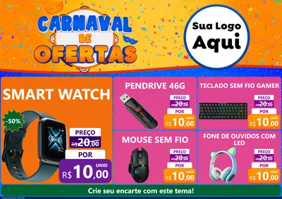 Modelo de Encarte para Encarte A4 Horizontal com o tema Carnaval de Ofertas para Informática