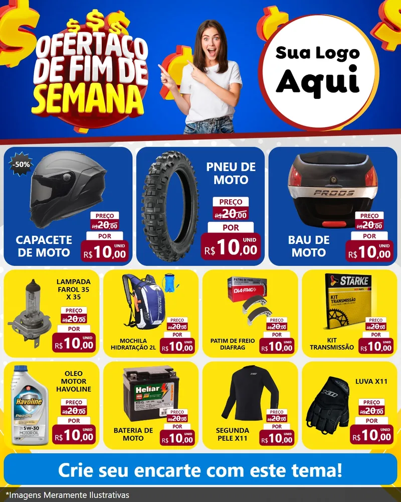 Modelo de Rede Social para Feed Instagram com o tema Ofertaço de Fim de Semana para Moto peças
