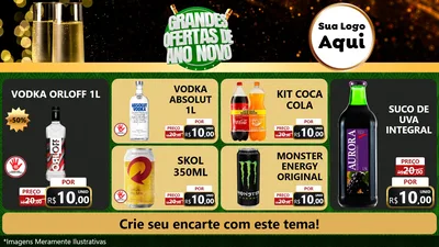 Modelo de TV para TV Horizontal com o tema Grandes Ofertas de Ano Novo para Distribuidora de bebidas