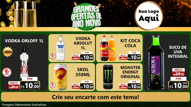 Modelo de TV para TV Horizontal com o tema Grandes Ofertas de Ano Novo para Distribuidora de bebidas