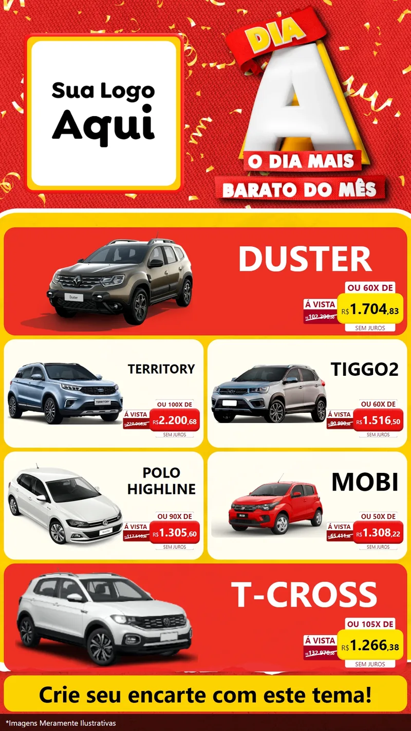 Modelo de TV para TV Vertical com o tema Dia A o Dia Mais Barato do Mês para Concessionaria de Carros
