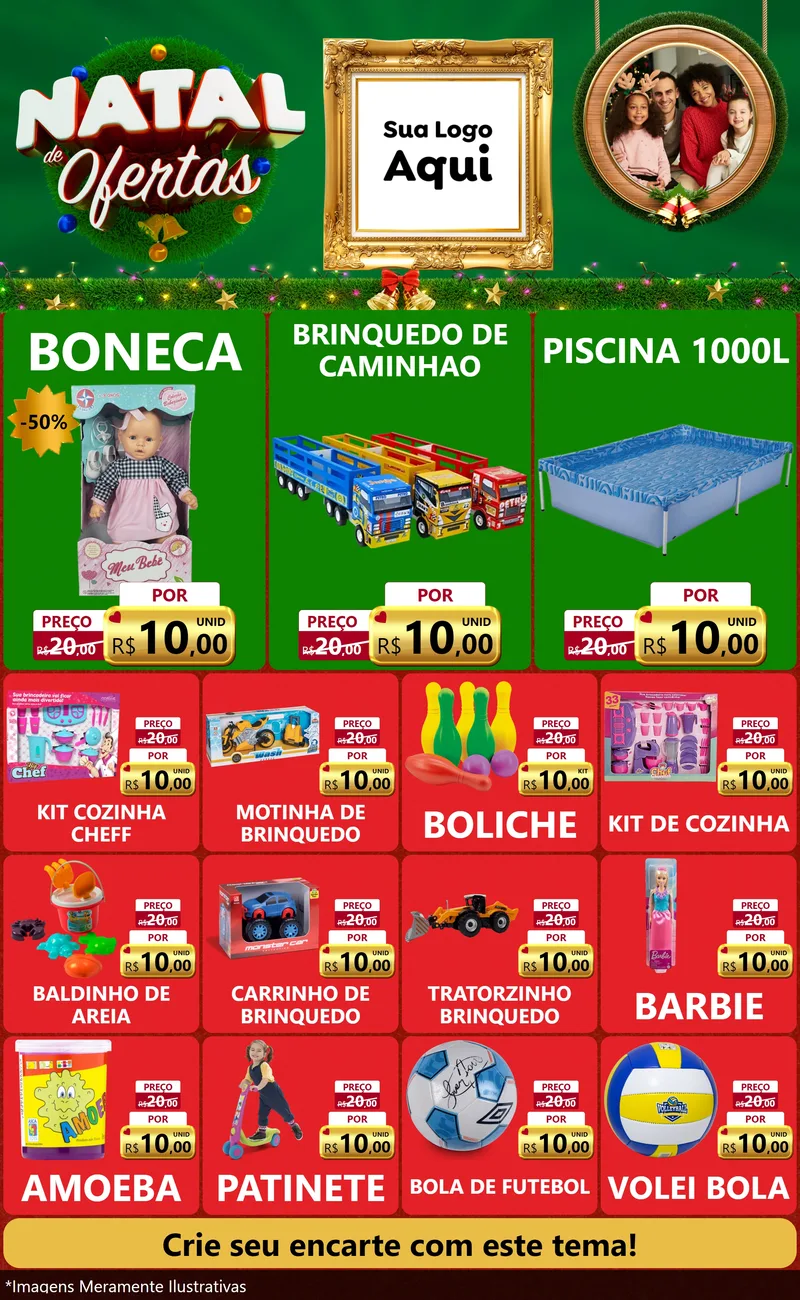 Modelo de Encarte para Encarte Grande com o tema Natal de Ofertas para Brinquedos