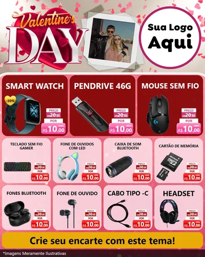 Modelo de Rede Social para Feed Instagram com o tema Valentine's Day para Informática