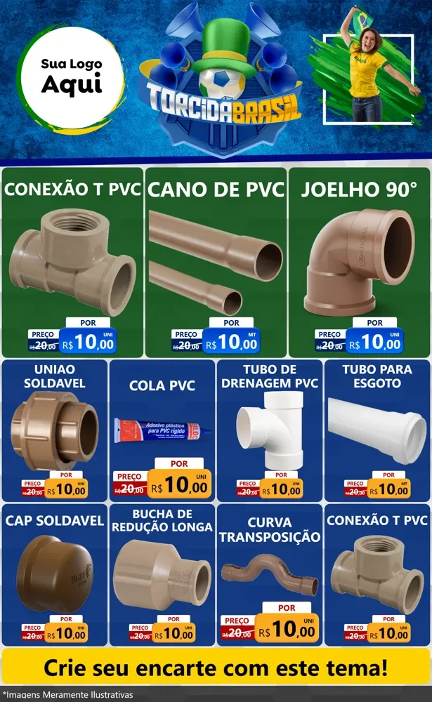 Modelo de Encarte para Encarte Grande com o tema Torcida Brasil - Copa para Tubos e conexões