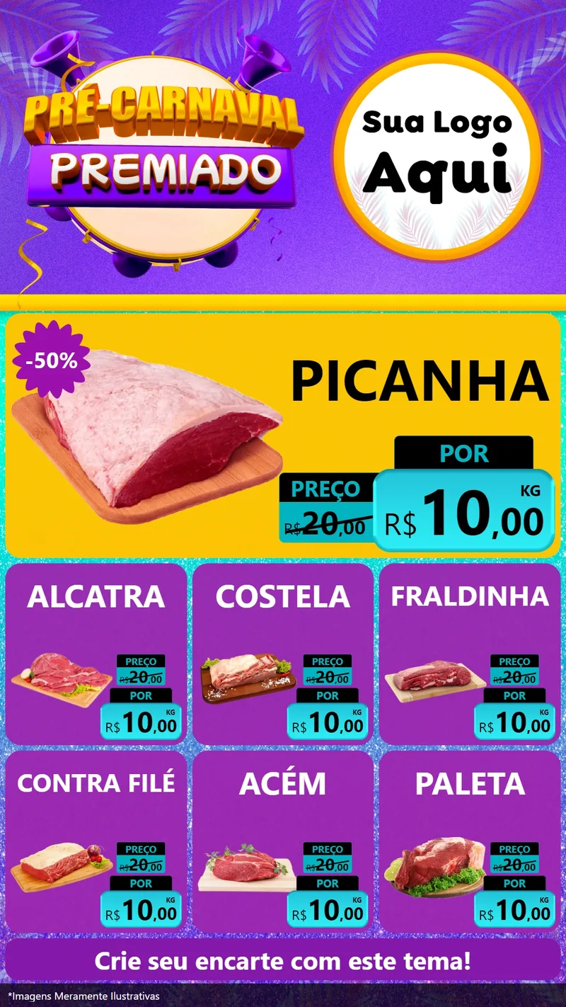 Modelo de Rede Social para Stories com o tema Pré-Carnaval Premiado para Açougue