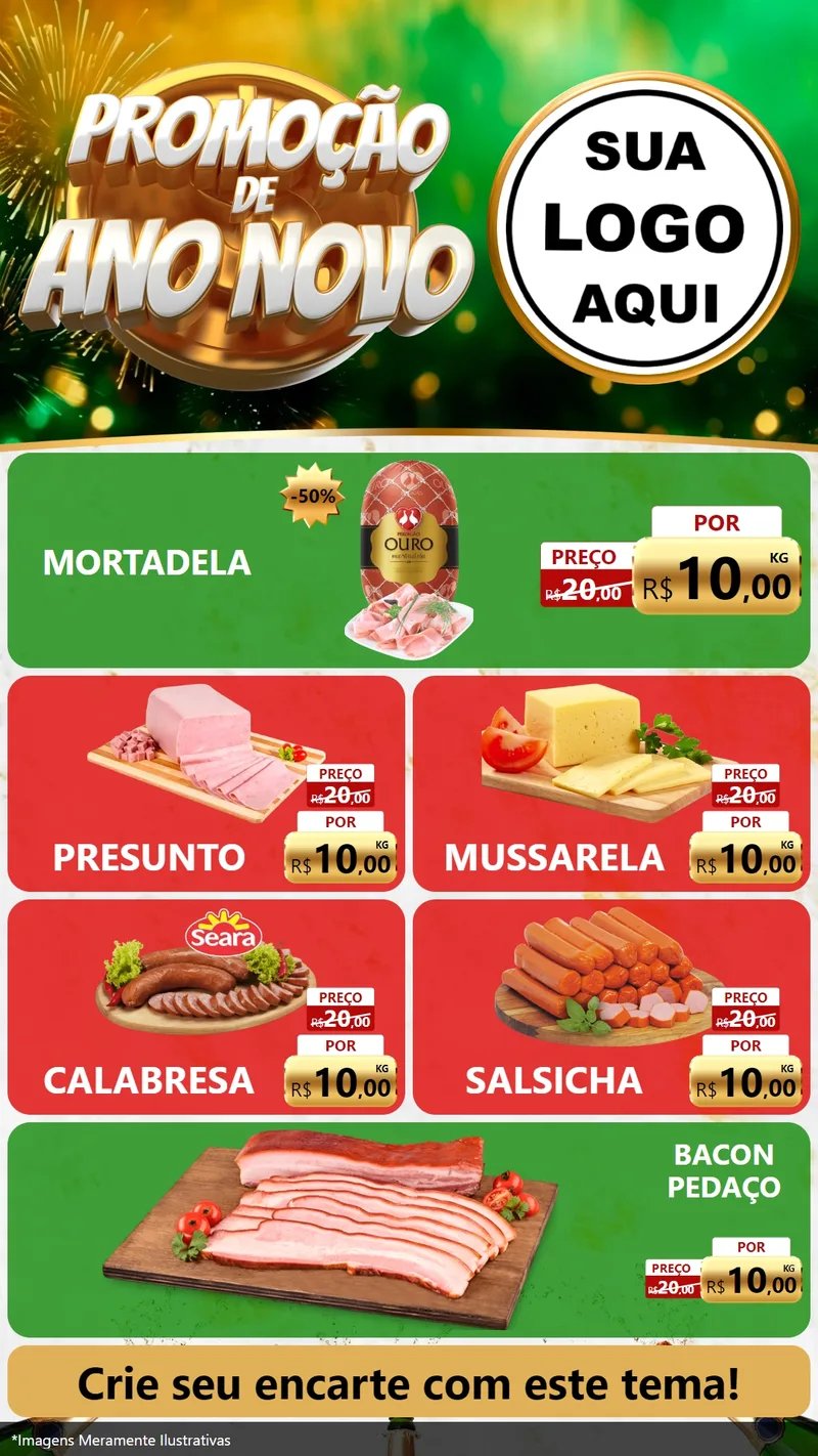 Modelo de TV para TV Vertical com o tema Promoção de Ano Novo para Frios e Laticínios