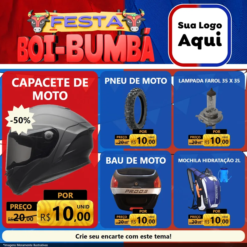 Modelo de Rede Social para Feed Facebook com o tema Festa Boi Bumbá para Moto peças