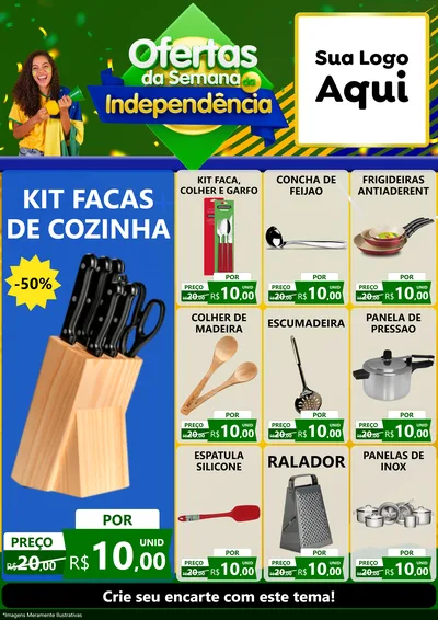 Modelo de Encarte para Encarte A4 Vertical com o tema Ofertas da Semana da Independência para Utilidades Domésticas