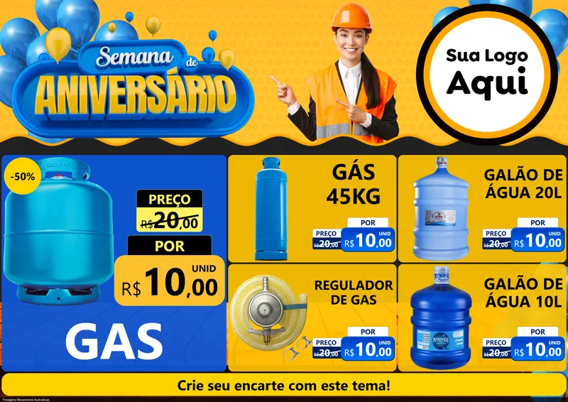 Modelo de Encarte para Encarte A4 Horizontal com o tema Semana de Aniversário para Água e gás
