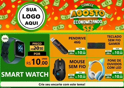 Modelo de Encarte para Encarte A4 Horizontal com o tema Comece Agosto Economizando para Informática