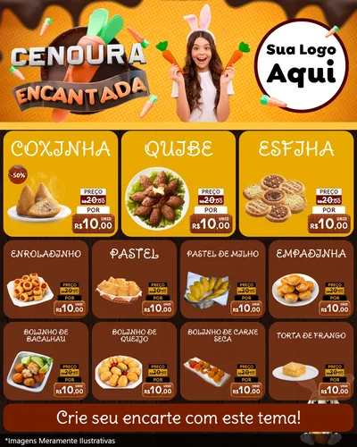 Modelo de Rede Social para Feed Instagram com o tema Cenoura Encantada - Páscoa para Salgadaria