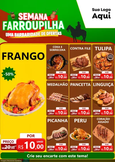 Modelo de Encarte para Encarte A4 Vertical com o tema Semana Farroupilha - Uma Barbaridade de Ofertas para Assados