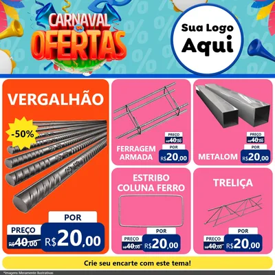 Modelo de Rede Social para Feed Facebook com o tema Carnaval de Ofertas para Ferragens