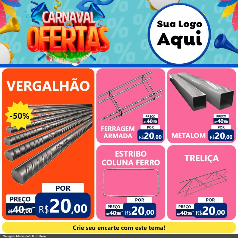 Modelo de Rede Social para Feed Facebook com o tema Carnaval de Ofertas para Ferragens