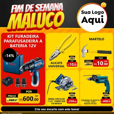 Modelo de Rede Social para Feed Facebook com o tema Final de Semana Maluco para Maquinas e Ferramentas