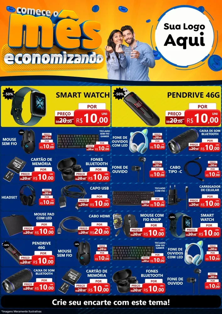 Modelo de Encarte para Encarte A4 Vertical com o tema Comece O Mês Economizando para Informática