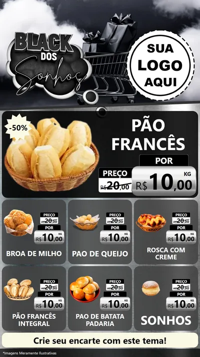 Modelo de Rede Social para Stories com o tema Black dos Sonhos para Padaria
