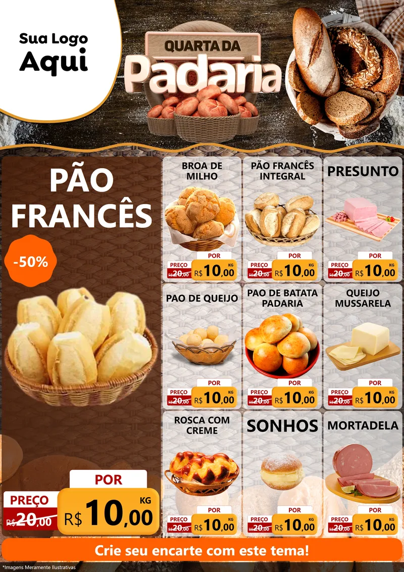 Modelo de Encarte para Encarte A4 Vertical com o tema Quarta da Padaria para Padaria