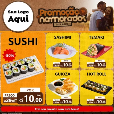 Modelo de Rede Social para Feed Facebook com o tema Promoção Namorados para Comida japonesa