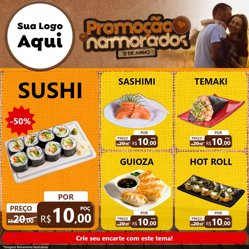 Modelo de Rede Social para Feed Facebook com o tema Promoção Namorados para Comida japonesa