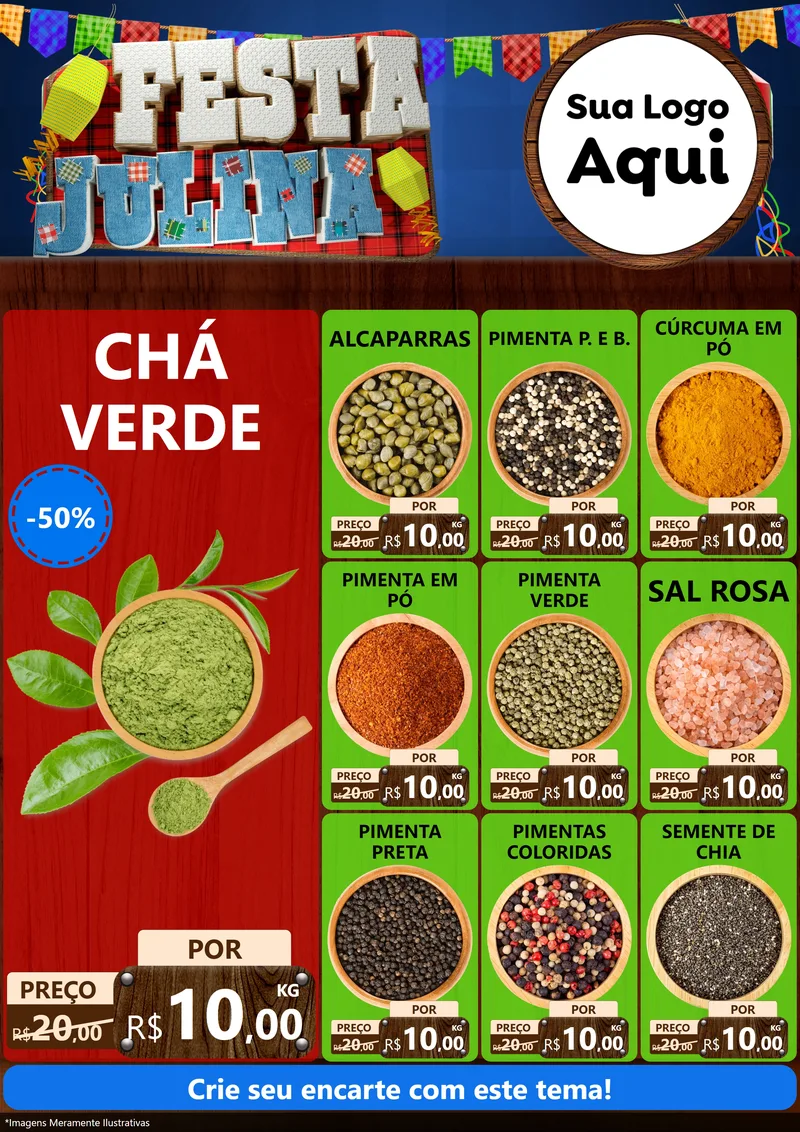 Modelo de Encarte para Encarte A4 Vertical com o tema Festa Julina para Produtos Naturais