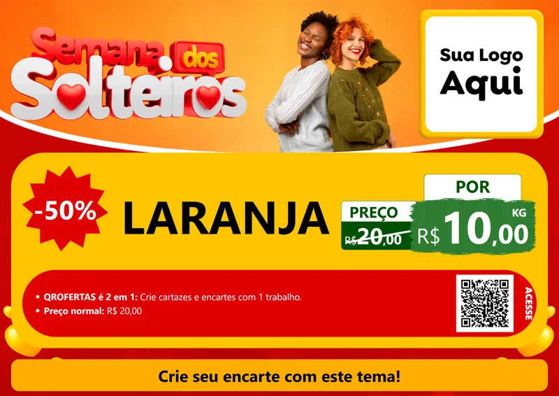 Modelo de Cartaz para Cartaz A4 Horizontal com o tema Semana dos Solteiros para Hortifrúti