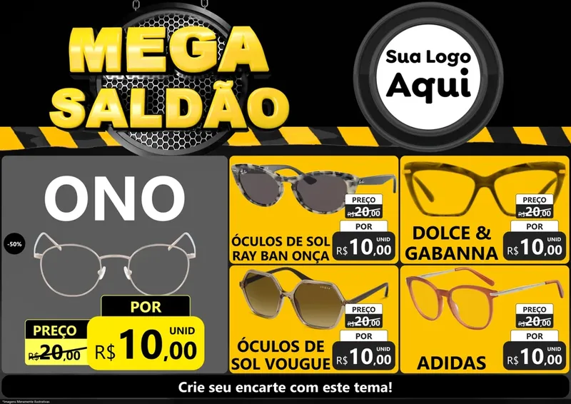 Modelo de Encarte para Encarte A4 Horizontal com o tema Mega Saldão para Óticas