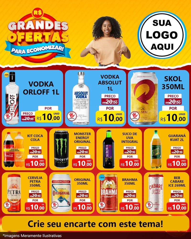 Modelo de Rede Social para Feed Instagram com o tema Grandes Ofertas Para Economizar! para Distribuidora de bebidas