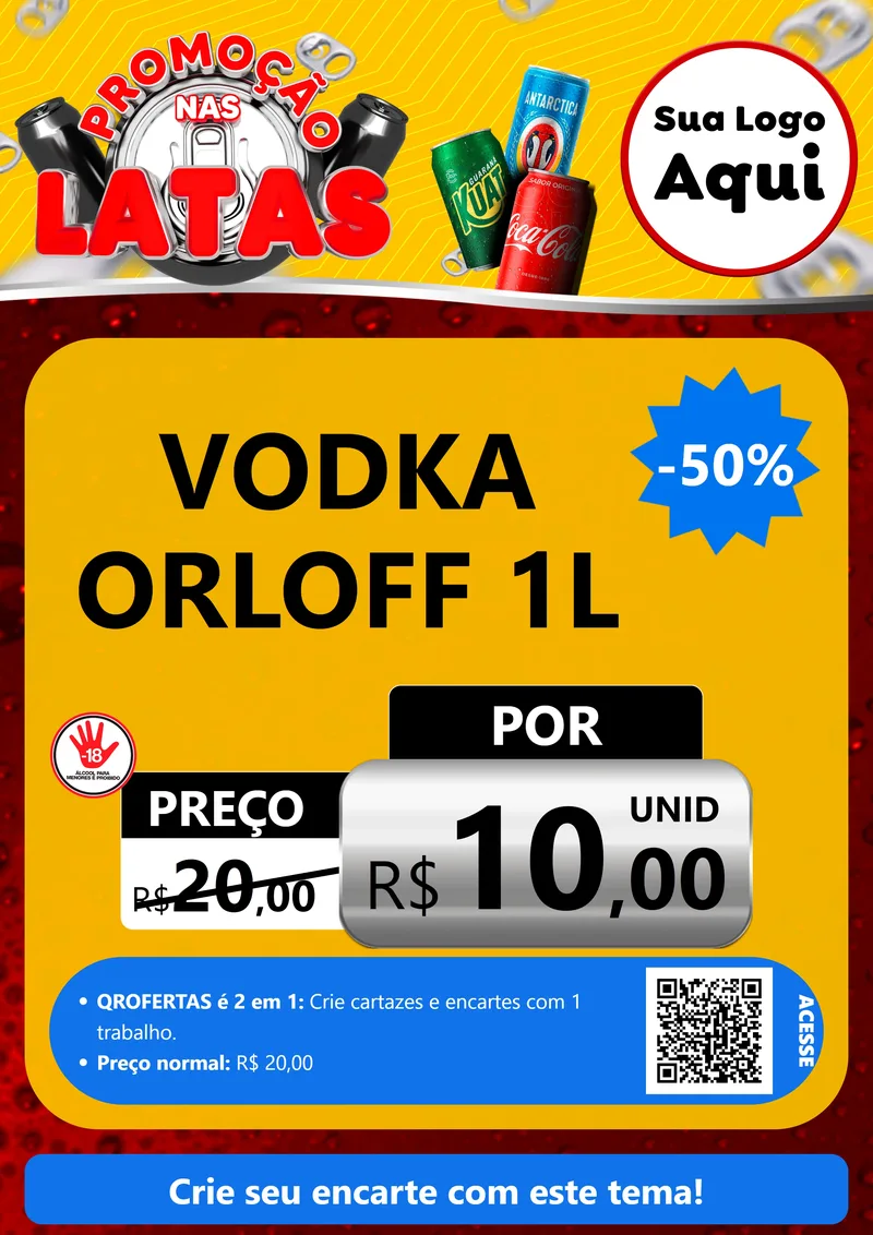 Modelo de Cartaz para Cartaz A4 Vertical com o tema Promoção nas Latas para Distribuidora de bebidas