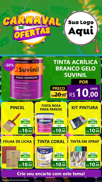 Modelo de Rede Social para Stories com o tema Carnaval de Ofertas para Tintas e Ferramentas