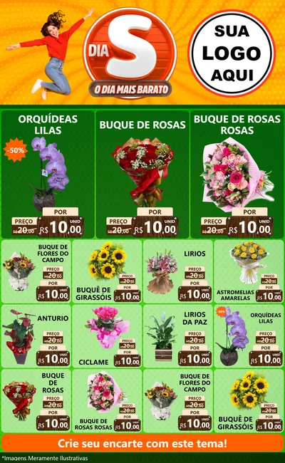 Modelo de Encarte para Encarte Grande com o tema Dia S - O Dia Mais Barato para Floricultura e jardim